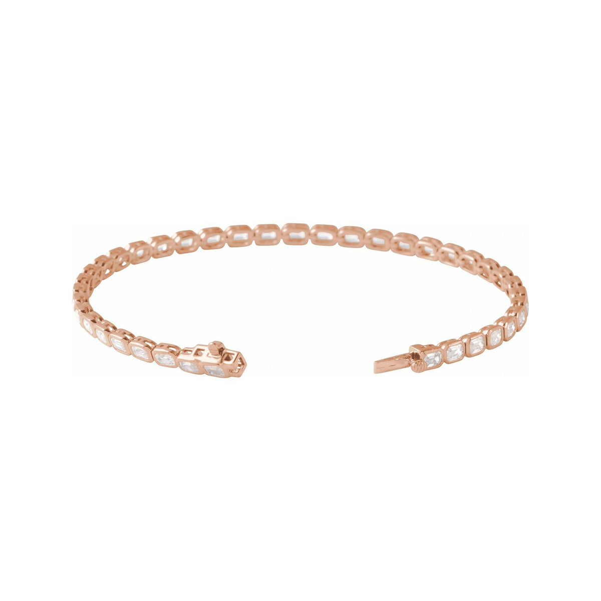 Sapphire Row Lab-Grown Diamond Emerald-Cut Bezel Tennis Bracelet - 14K Rose Gold (view 2)