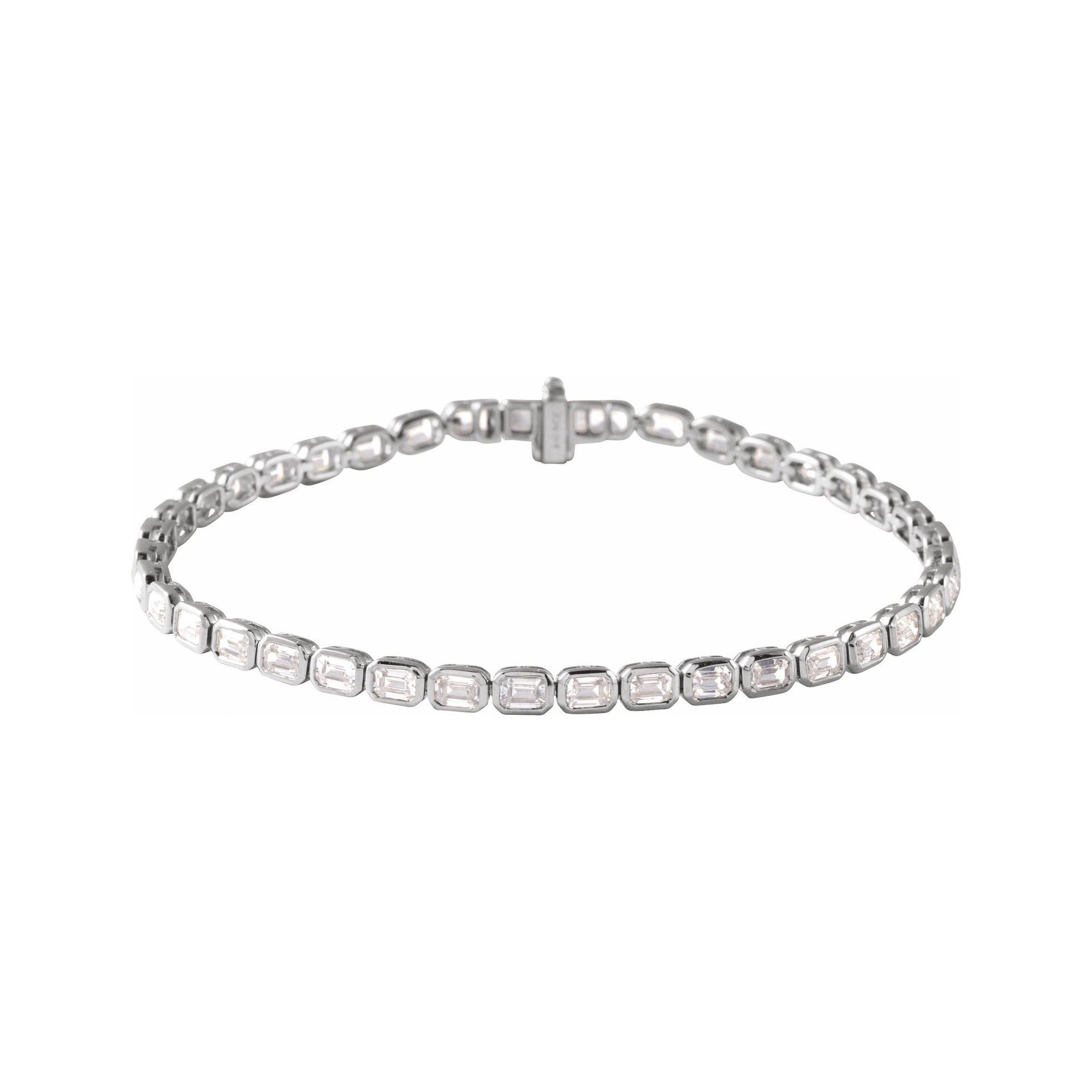 Sapphire Row Lab-Grown Diamond Emerald-Cut Bezel Tennis Bracelet - 14K White Gold