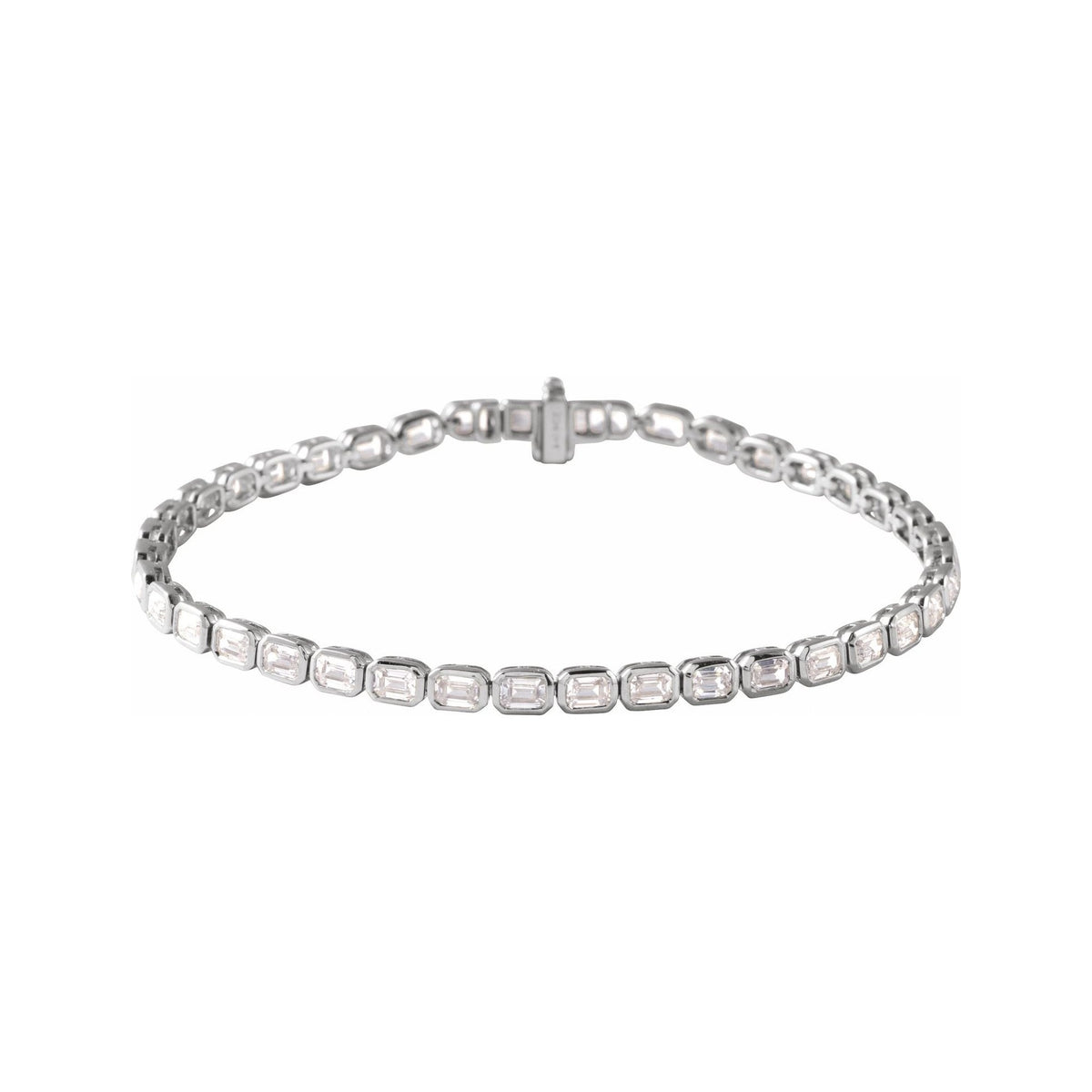 Sapphire Row Lab-Grown Diamond Emerald-Cut Bezel Tennis Bracelet - 14K White Gold