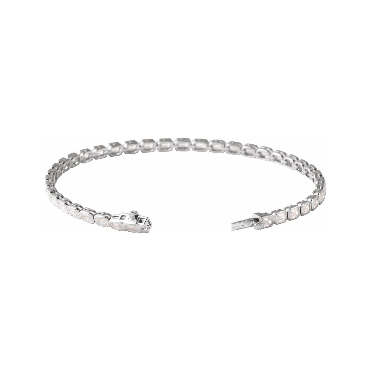 Sapphire Row Lab-Grown Diamond Emerald-Cut Bezel Tennis Bracelet - 14K White Gold (view 2)