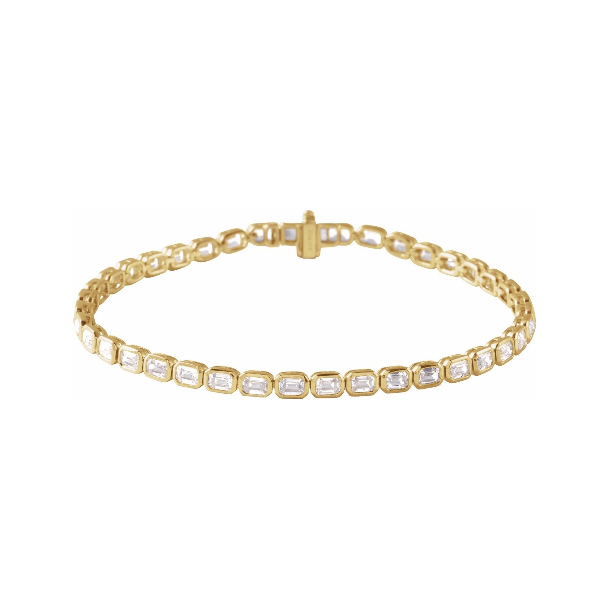 Sapphire Row Lab-Grown Diamond Emerald-Cut Bezel Tennis Bracelet - 14K Yellow Gold