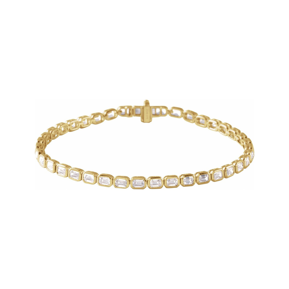 Sapphire Row Lab-Grown Diamond Emerald-Cut Bezel Tennis Bracelet - 14K Yellow Gold