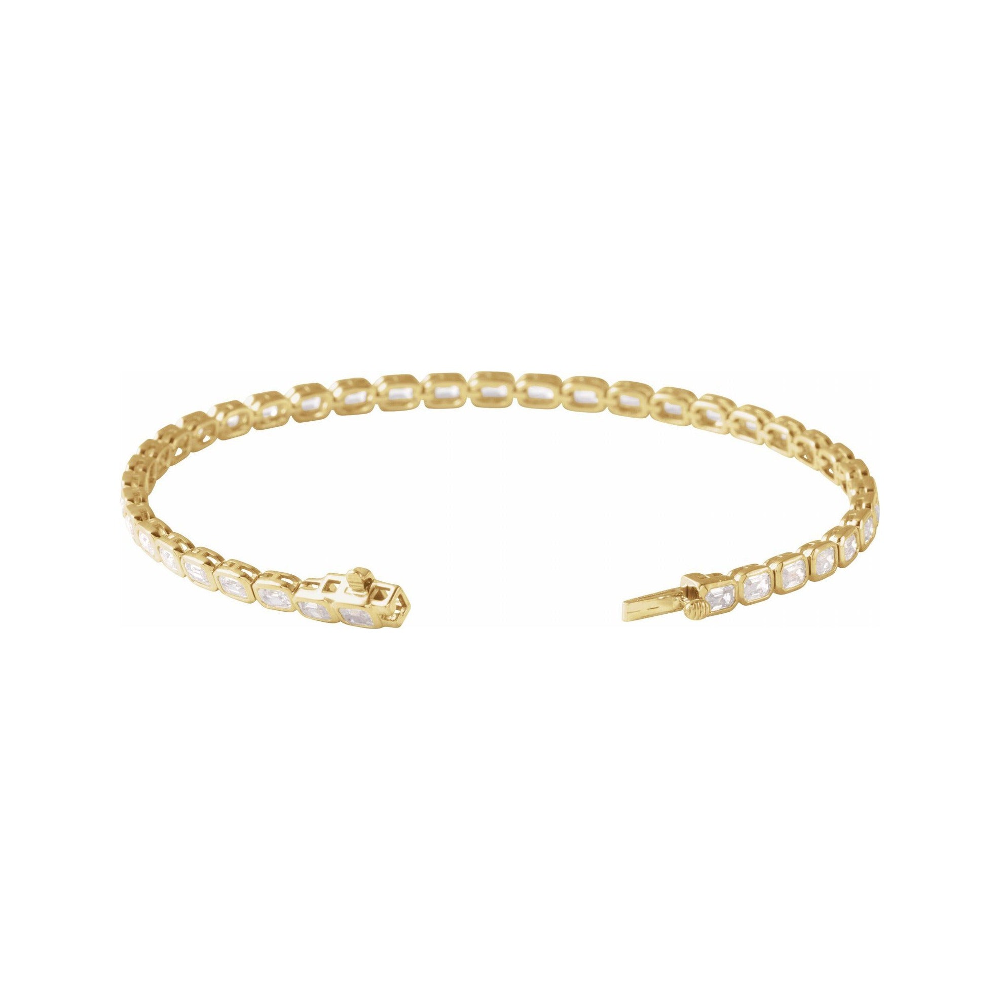 Sapphire Row Lab-Grown Diamond Emerald-Cut Bezel Tennis Bracelet - 14K Yellow Gold (view 2)