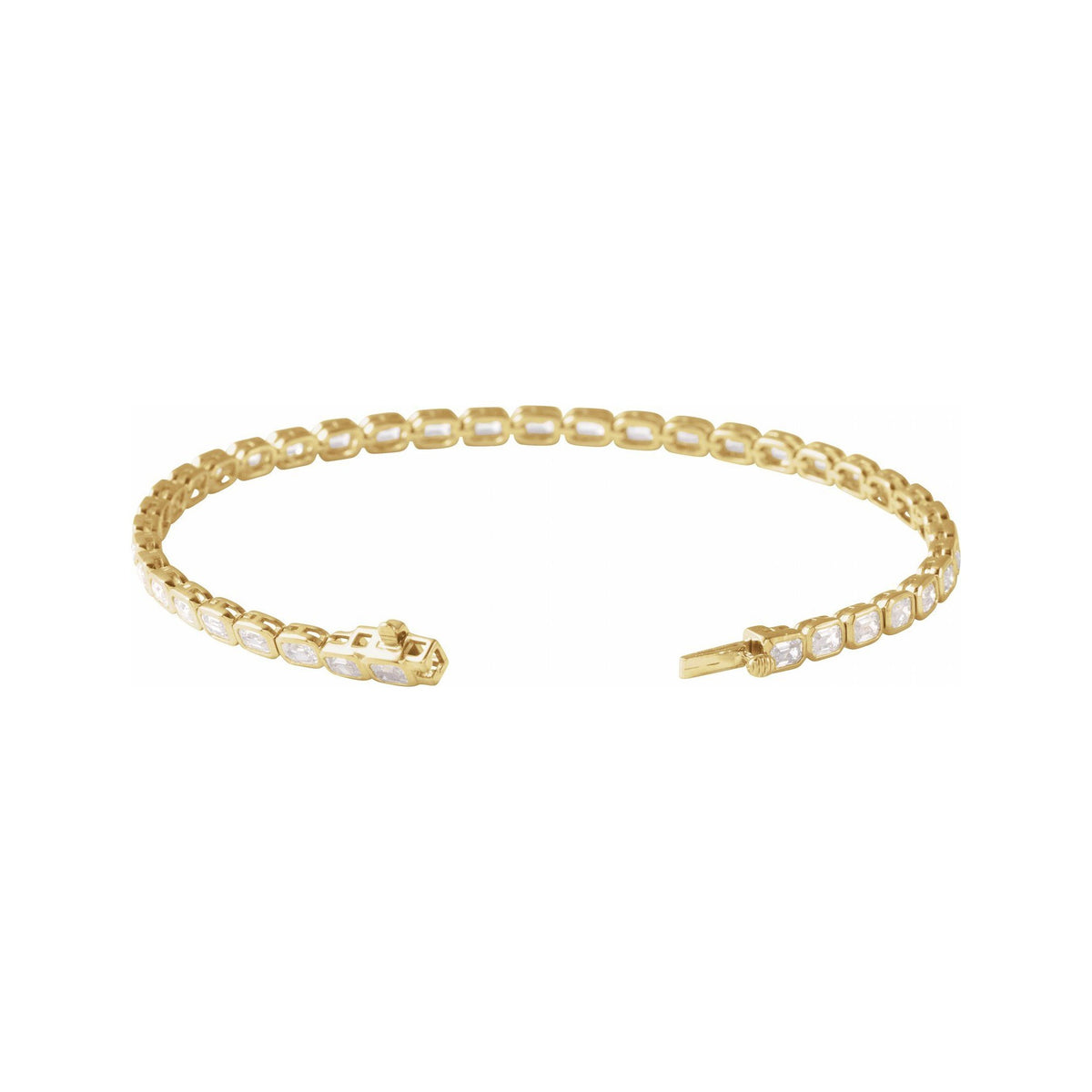 Sapphire Row Lab-Grown Diamond Emerald-Cut Bezel Tennis Bracelet - 14K Yellow Gold (view 2)