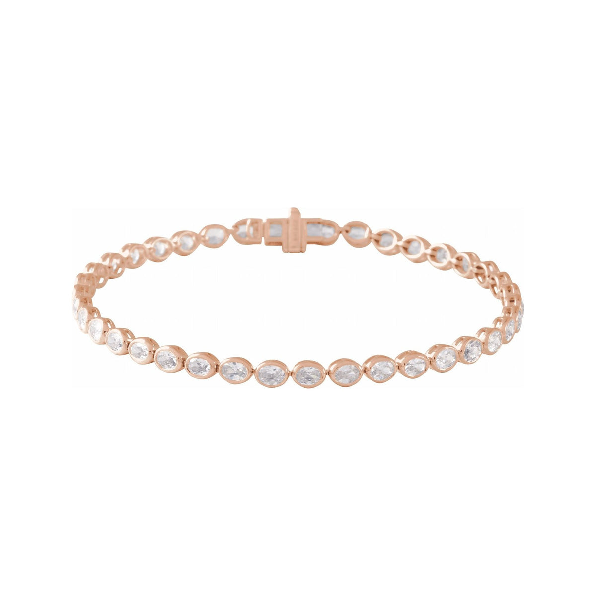 Sapphire Row Lab-Grown Diamond Oval Bezel Tennis Bracelet - 14K Rose Gold