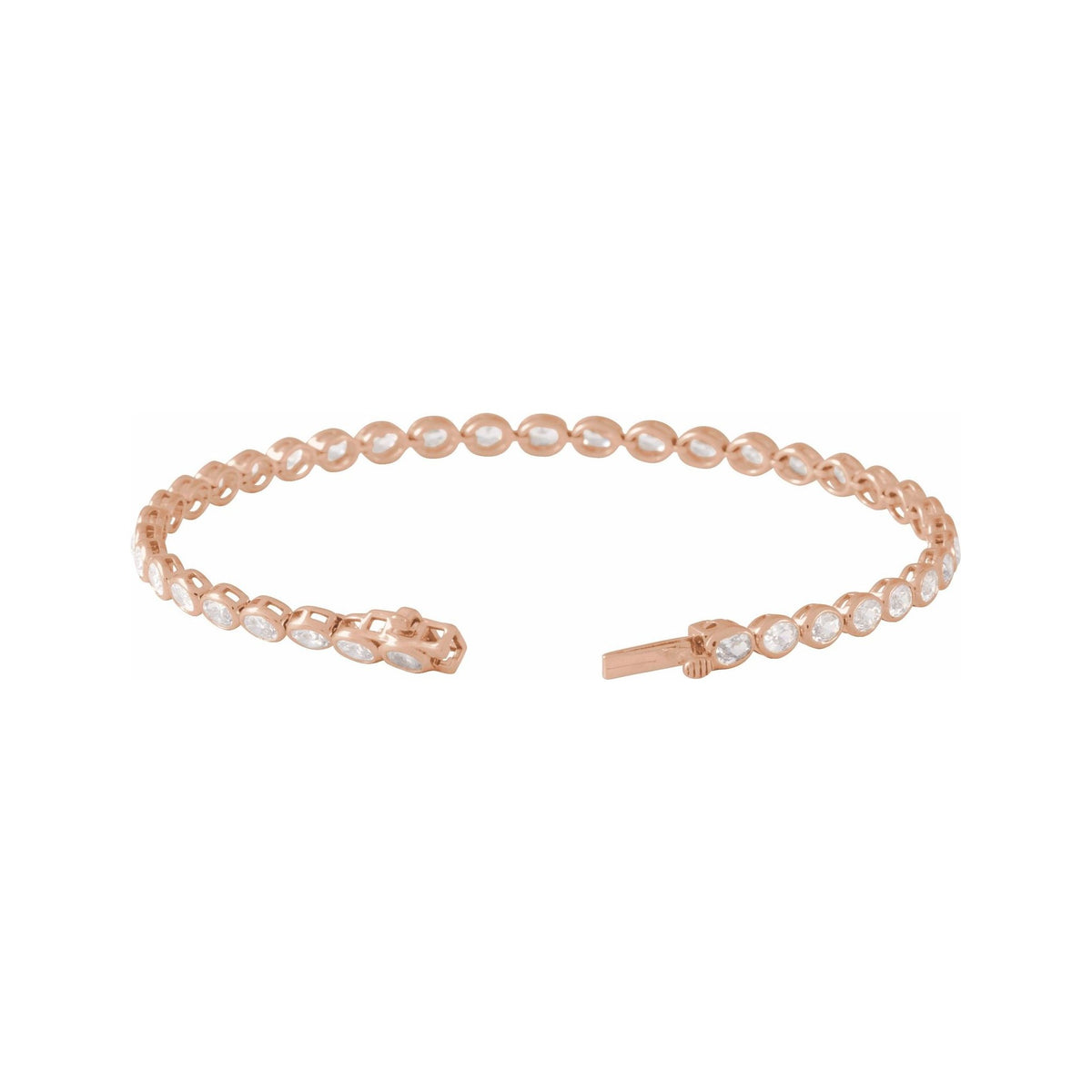 Sapphire Row Lab-Grown Diamond Oval Bezel Tennis Bracelet - 14K Rose Gold (view 2)