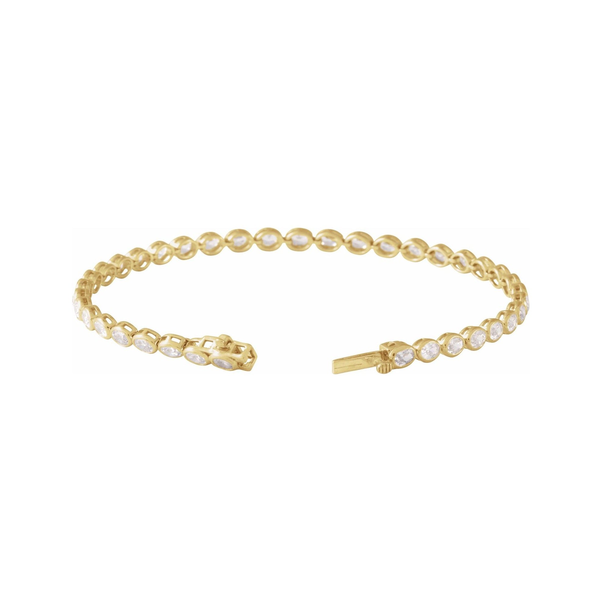 Sapphire Row Lab-Grown Diamond Oval Bezel Tennis Bracelet - 14K Yellow Gold (view 2)