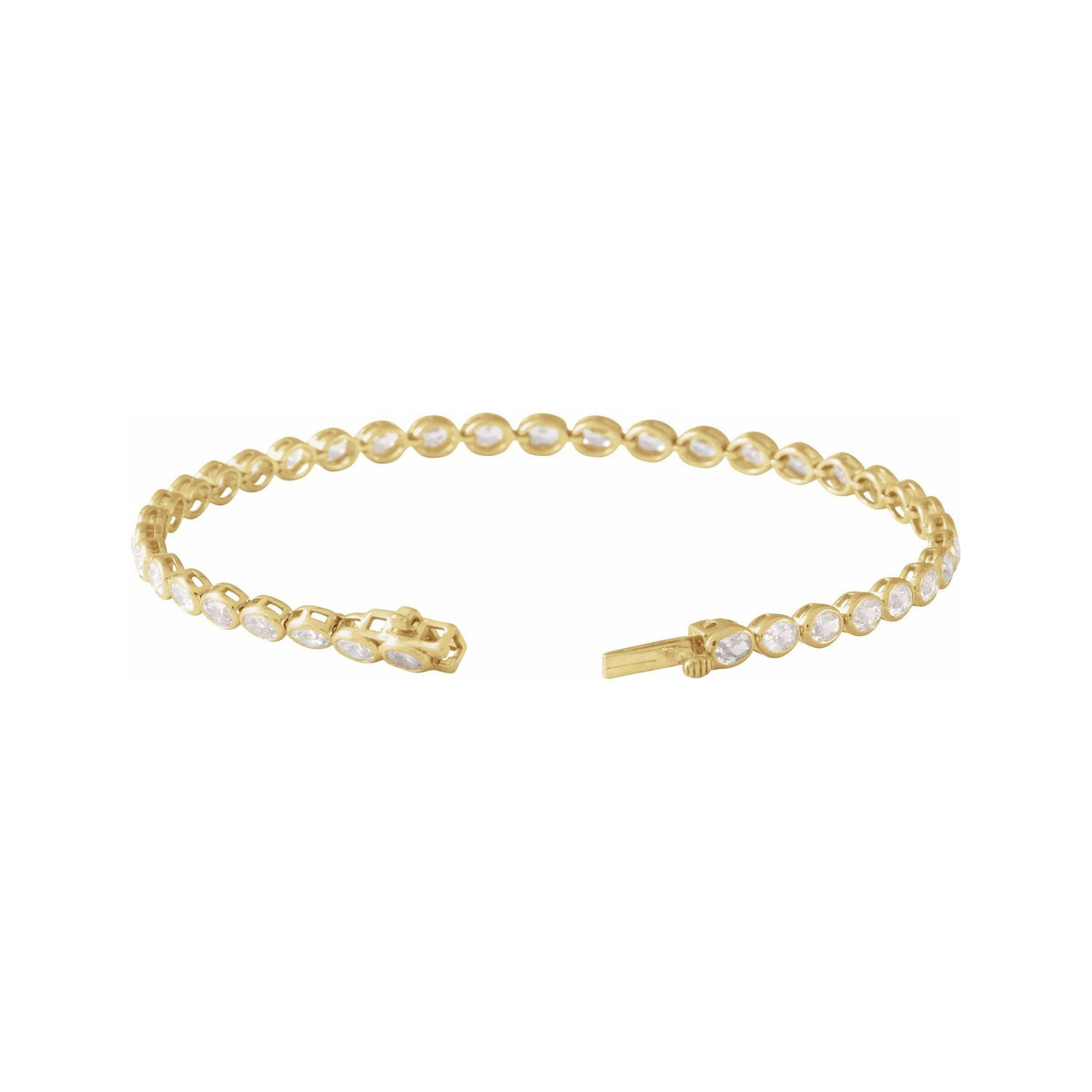Sapphire Row Lab-Grown Diamond Oval Bezel Tennis Bracelet - 14K Yellow Gold (view 2)