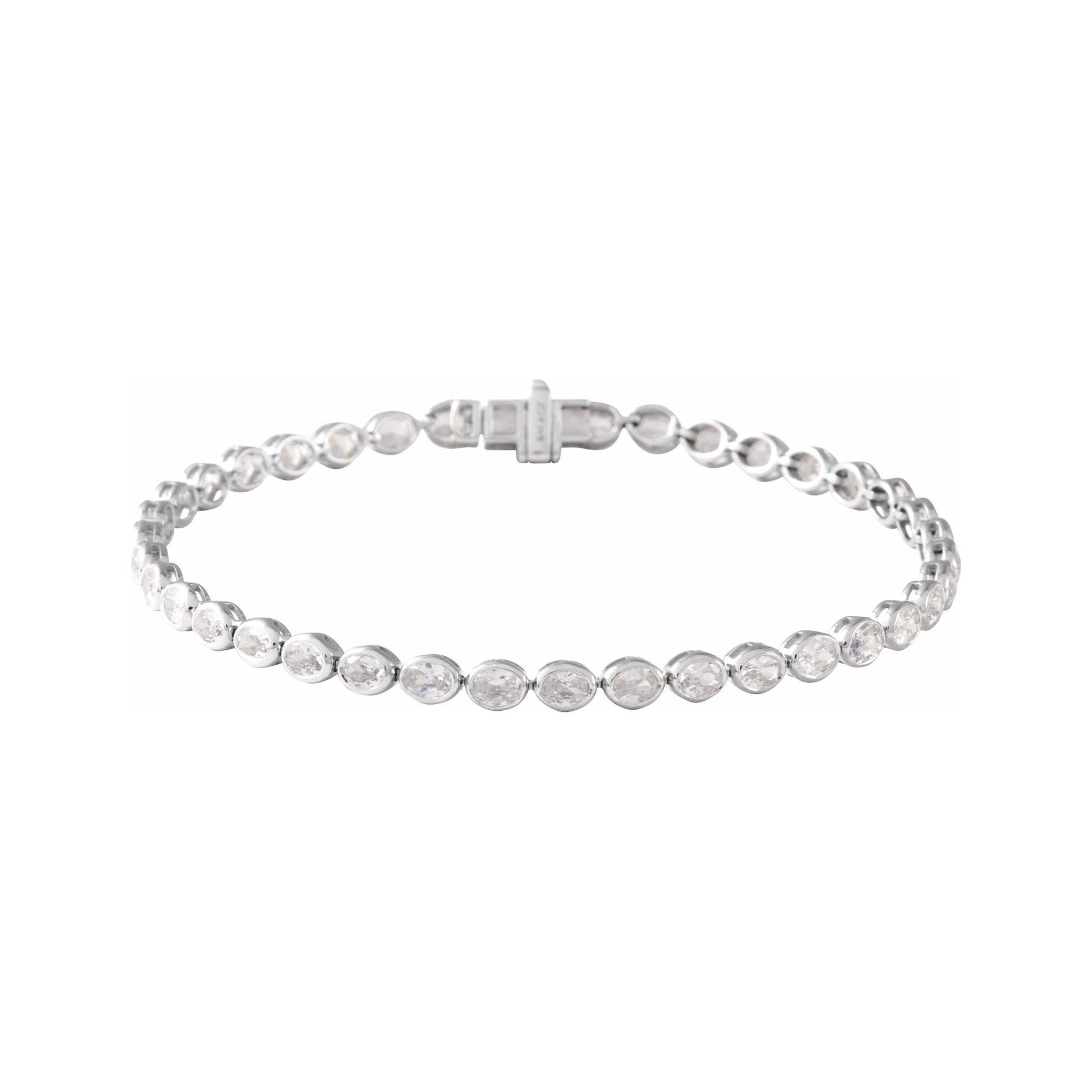Sapphire Row Lab-Grown Diamond Oval Bezel Tennis Bracelet - 14K White Gold