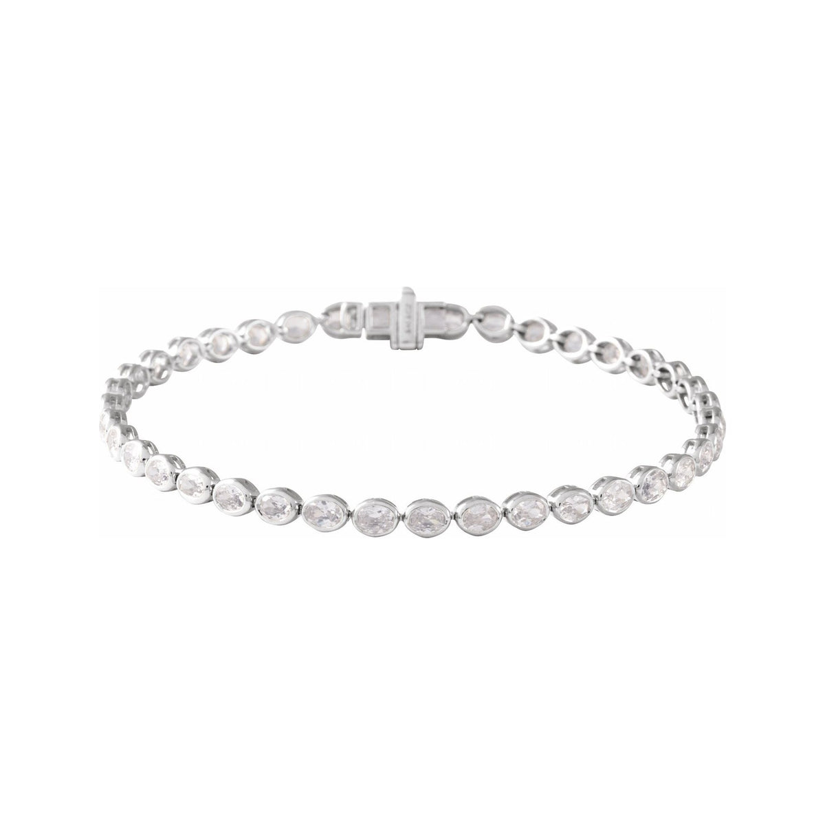 Sapphire Row Lab-Grown Diamond Oval Bezel Tennis Bracelet - 14K White Gold