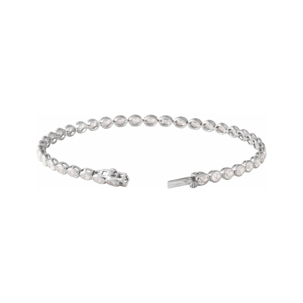 Sapphire Row Lab-Grown Diamond Oval Bezel Tennis Bracelet - 14K White Gold (view 2)