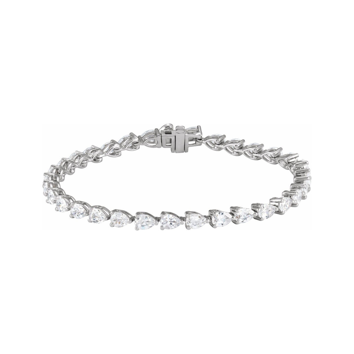 Sapphire Row Lab-Grown Diamond Prong-Set Pear Tennis Bracelet - 14K White Gold