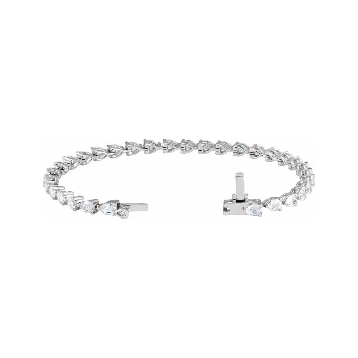 Sapphire Row Lab-Grown Diamond Prong-Set Pear Tennis Bracelet - 14K White Gold (view 2)