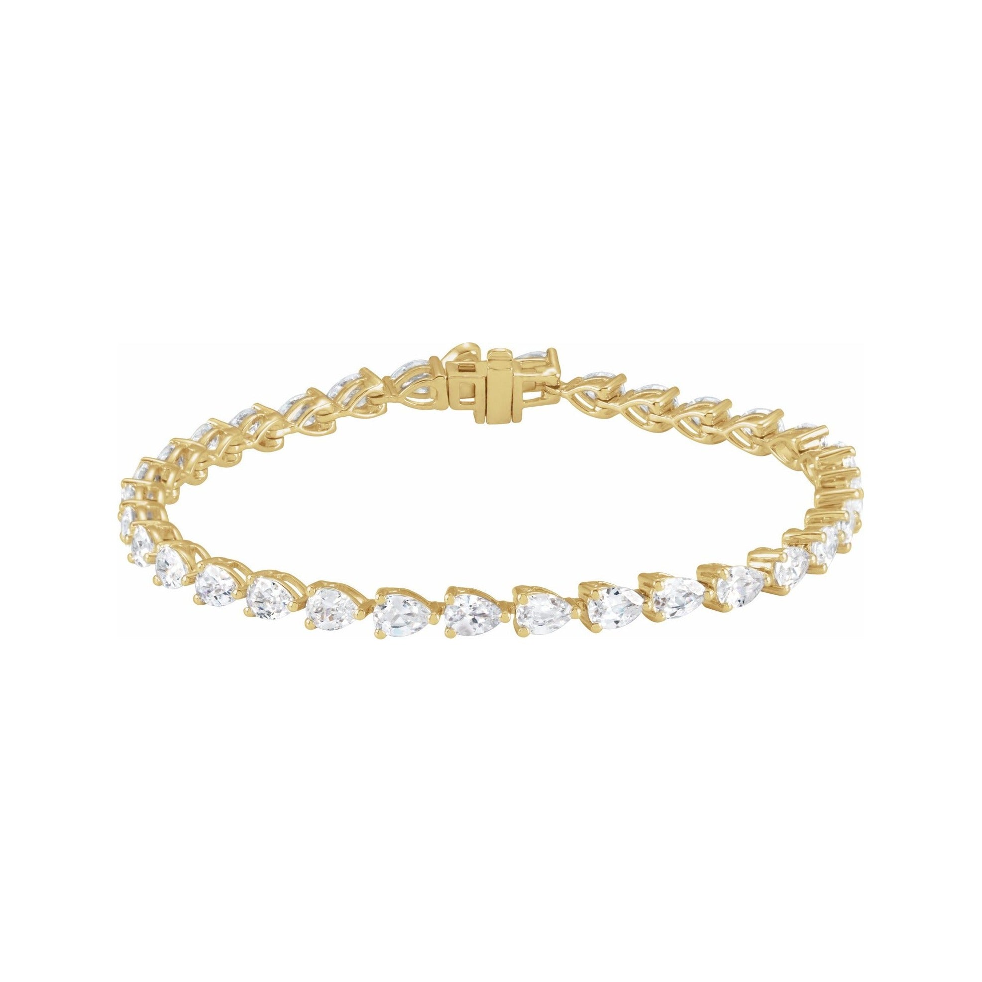 Sapphire Row Lab-Grown Diamond Prong-Set Pear Tennis Bracelet - 14K Yellow Gold