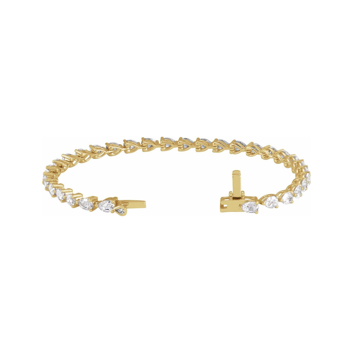 Sapphire Row Lab-Grown Diamond Prong-Set Pear Tennis Bracelet - 14K Yellow Gold (view 2)