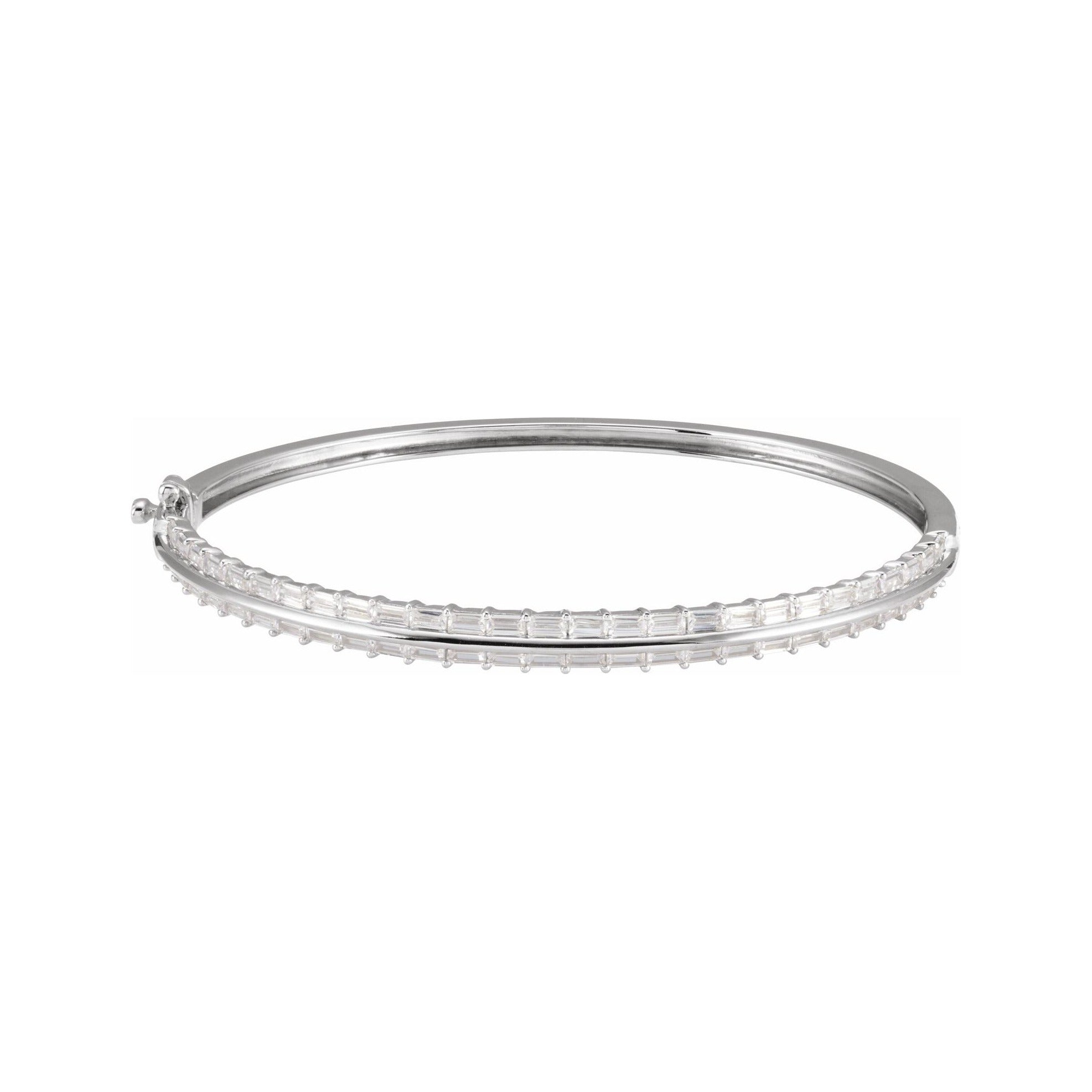 Sapphire Row Lab-Grown Diamond Baguette Bangle Bracelet - 14K White Gold