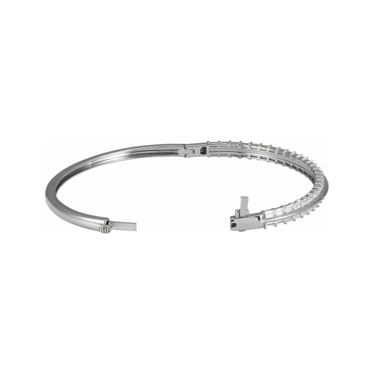 Sapphire Row Lab-Grown Diamond Baguette Bangle Bracelet - 14K White Gold (view 2)