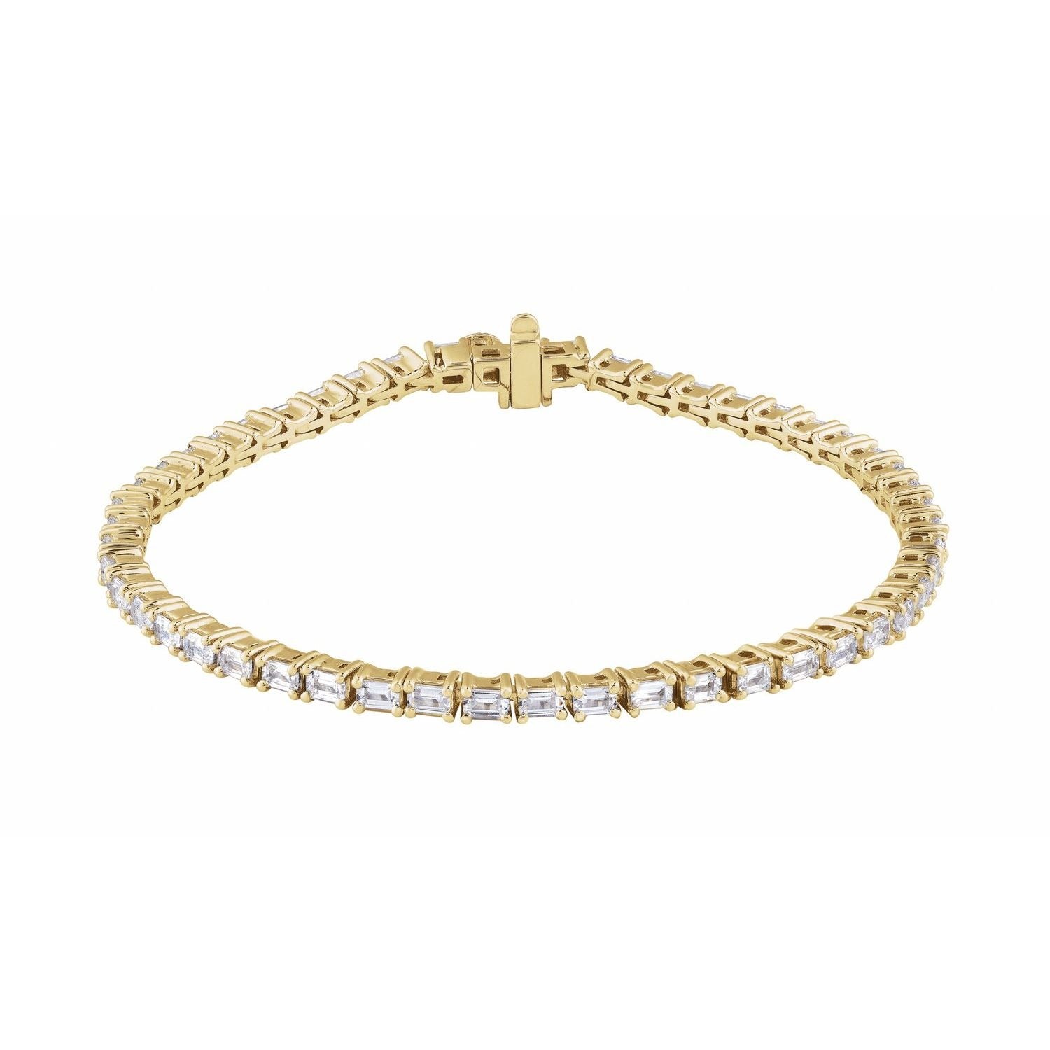 Sapphire Row Lab-Grown Diamond Emerald-Cut Four-Prong Tennis Bracelet - 14K Yellow Gold, 7"