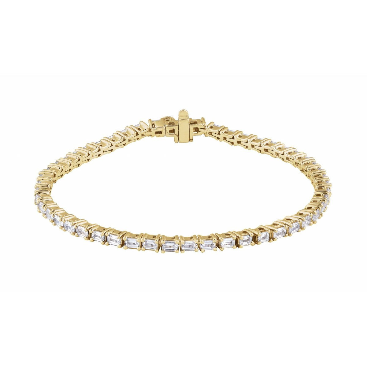 Sapphire Row Lab-Grown Diamond Emerald-Cut Four-Prong Tennis Bracelet - 14K Yellow Gold, 7"