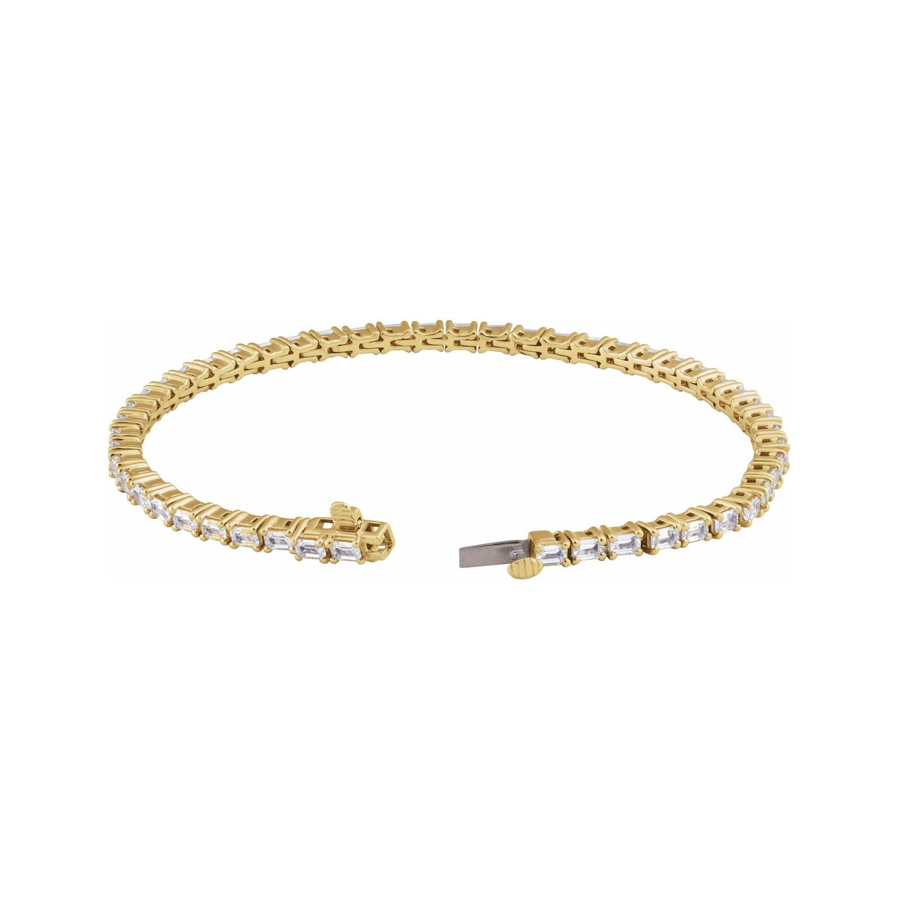 Sapphire Row Lab-Grown Diamond Emerald-Cut Four-Prong Tennis Bracelet - 14K Yellow Gold, 7" (view 2)
