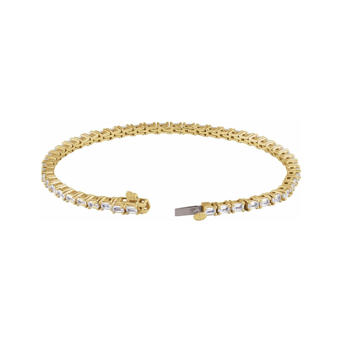 Sapphire Row Lab-Grown Diamond Emerald-Cut Four-Prong Tennis Bracelet - 14K Yellow Gold, 7" (view 2)
