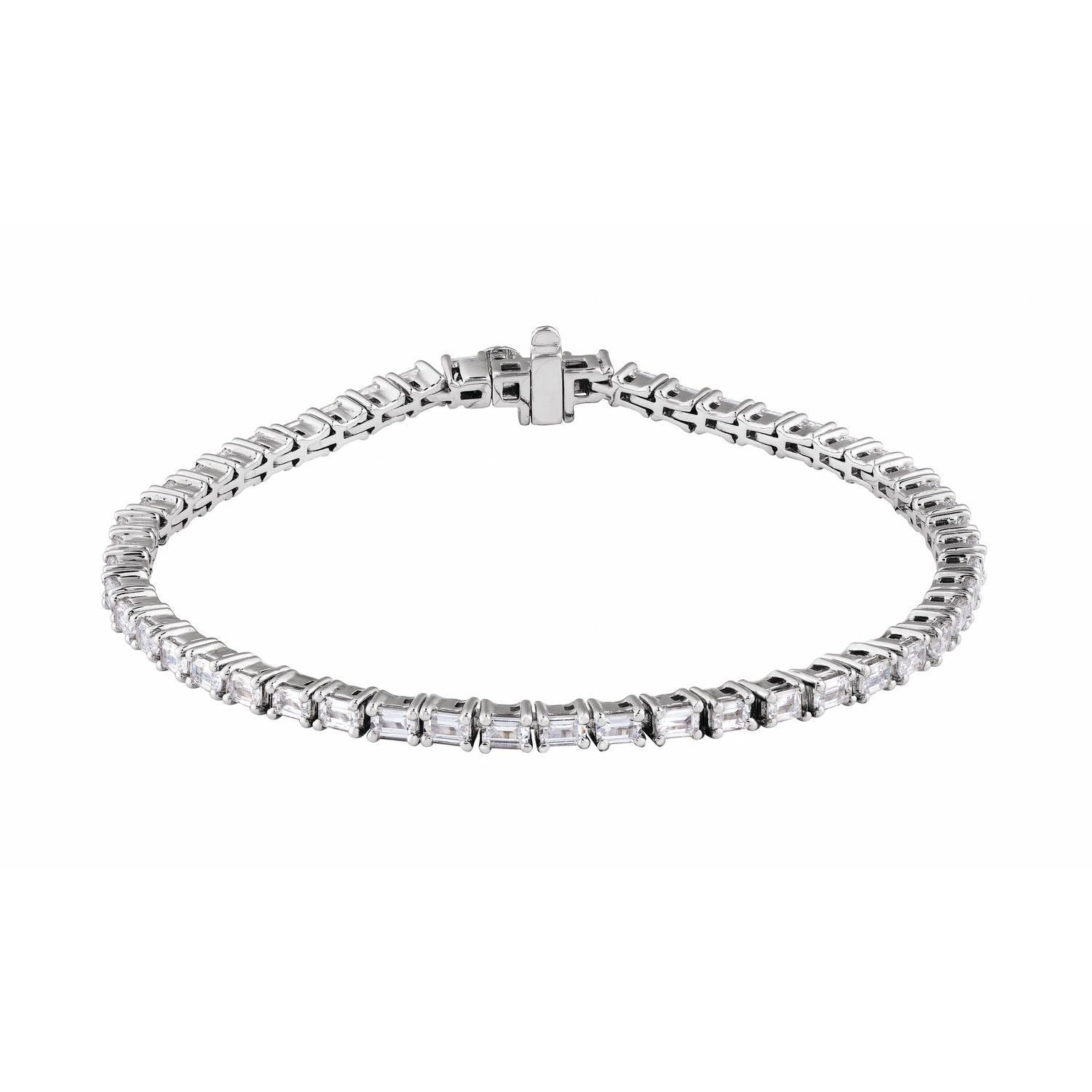 Sapphire Row Lab-Grown Diamond Emerald-Cut Four-Prong Tennis Bracelet - 14K White Gold