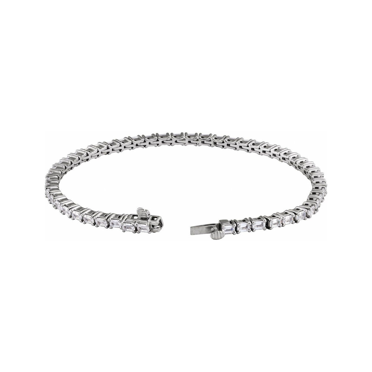 Sapphire Row Lab-Grown Diamond Emerald-Cut Four-Prong Tennis Bracelet - 14K White Gold (view 2)