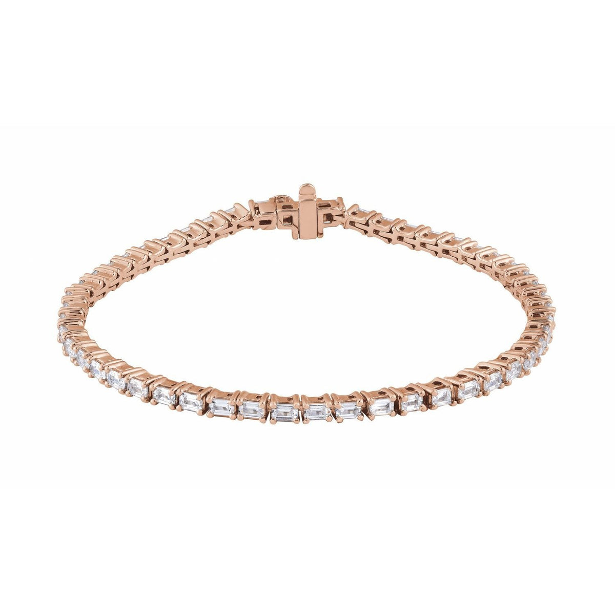 Sapphire Row Lab-Grown Diamond Emerald-Cut Four-Prong Tennis Bracelet - 14K Rose Gold, 7"