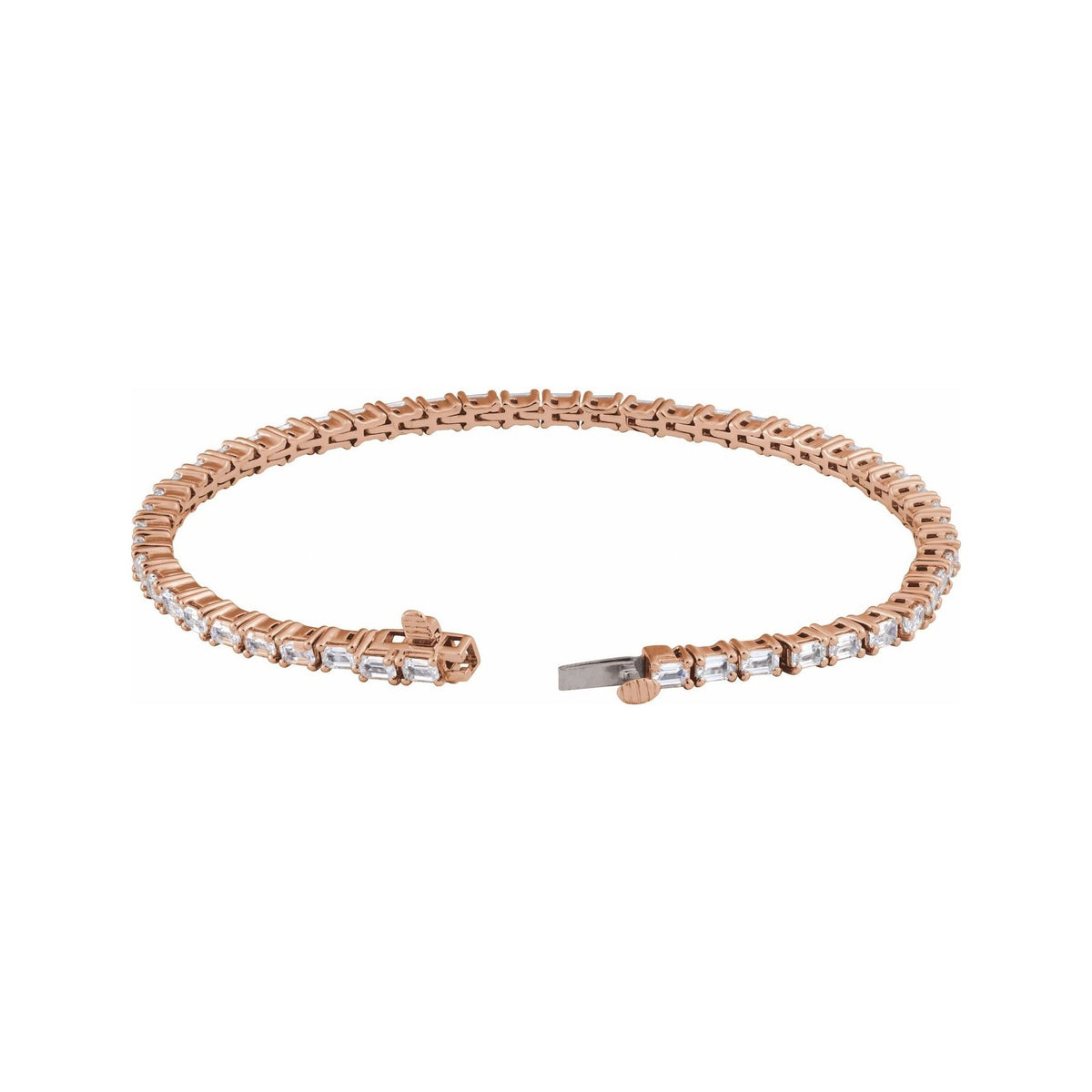 Sapphire Row Lab-Grown Diamond Emerald-Cut Four-Prong Tennis Bracelet - 14K Rose Gold, 7" (view 2)