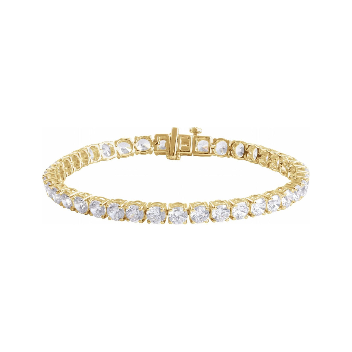 Sapphire Row Lab-Grown Diamond Round Four-Prong Tennis Bracelet - 14K Yellow Gold, 4.25 mm · 12 ctw