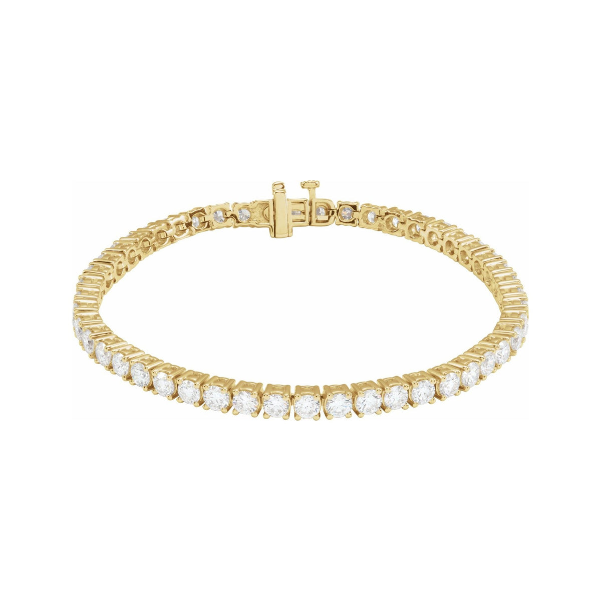 Sapphire Row Lab-Grown Diamond Round Four-Prong Tennis Bracelet - 14K Yellow Gold, 3.4 mm · 7 ctw