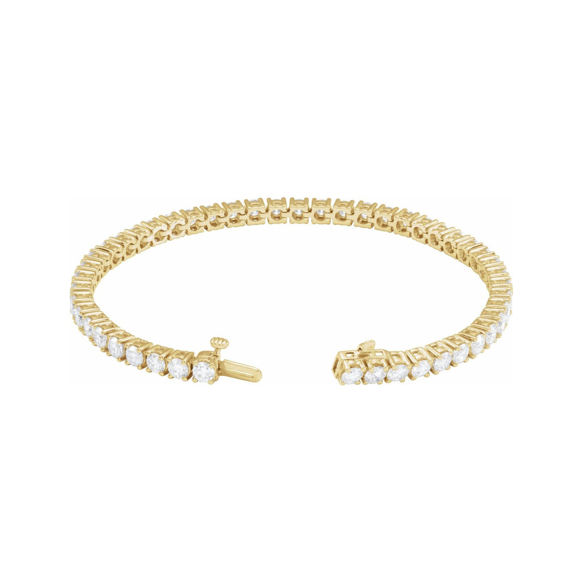 Sapphire Row Lab-Grown Diamond Round Four-Prong Tennis Bracelet - 14K Yellow Gold, 3.4 mm · 7 ctw (view 2)