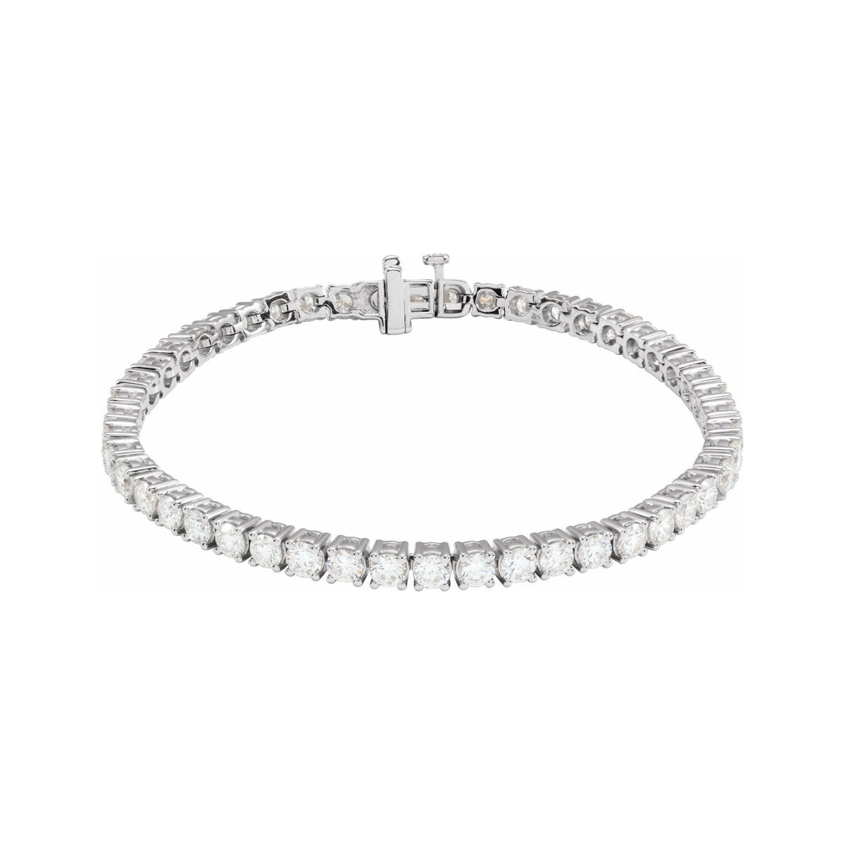 Sapphire Row Lab-Grown Diamond Round Four-Prong Tennis Bracelet - 14K White Gold, 3.4 mm · 7 ctw