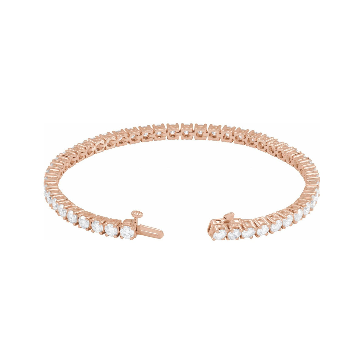 Sapphire Row Lab-Grown Diamond Round Four-Prong Tennis Bracelet - 14K Rose Gold, 3.4 mm · 7 ctw