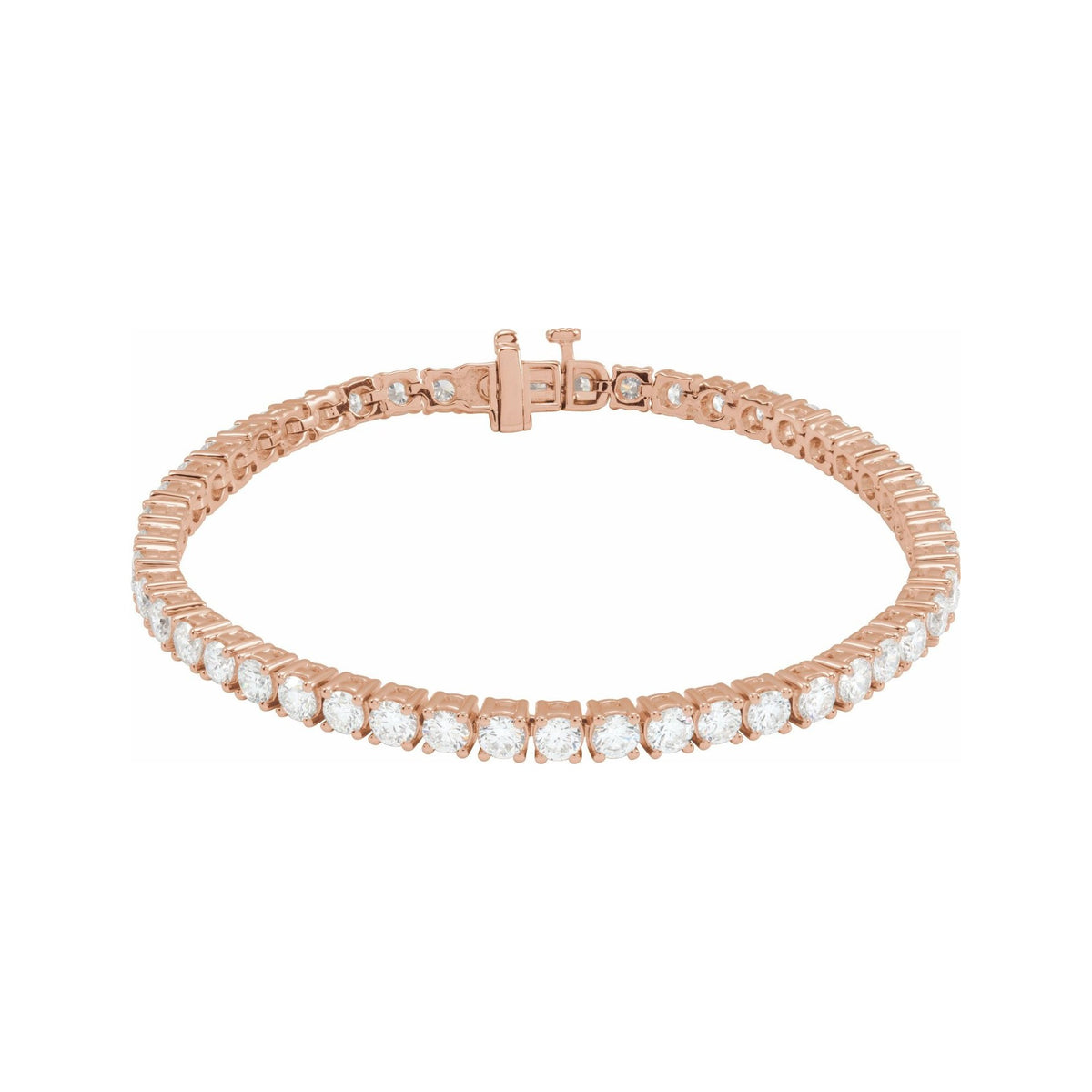 Sapphire Row Lab-Grown Diamond Round Four-Prong Tennis Bracelet - 14K Rose Gold, 3.4 mm · 7 ctw (view 2)
