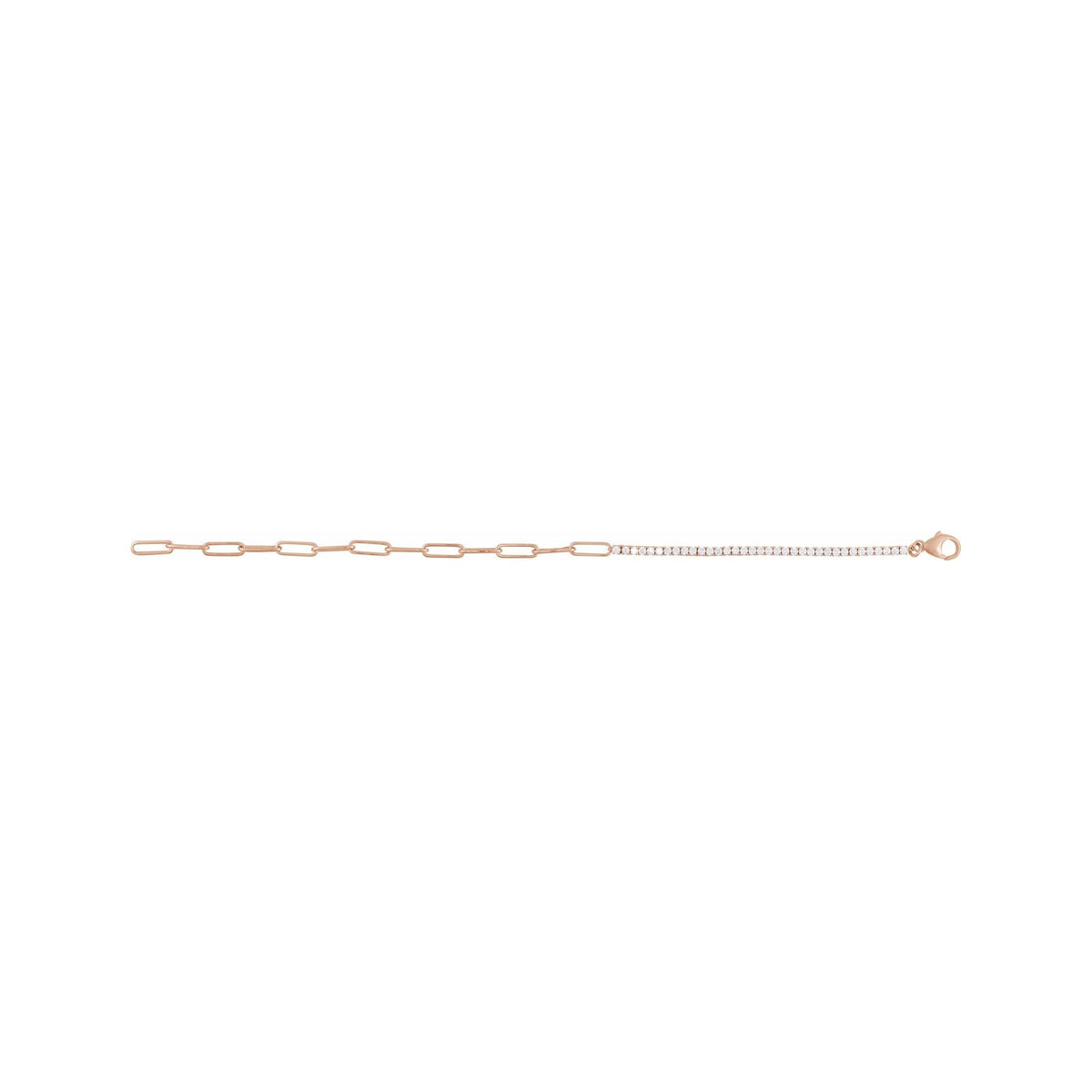 Sapphire Row Natural Diamond Half Tennis Paperclip Bracelet - 14K Rose Gold (view 2)