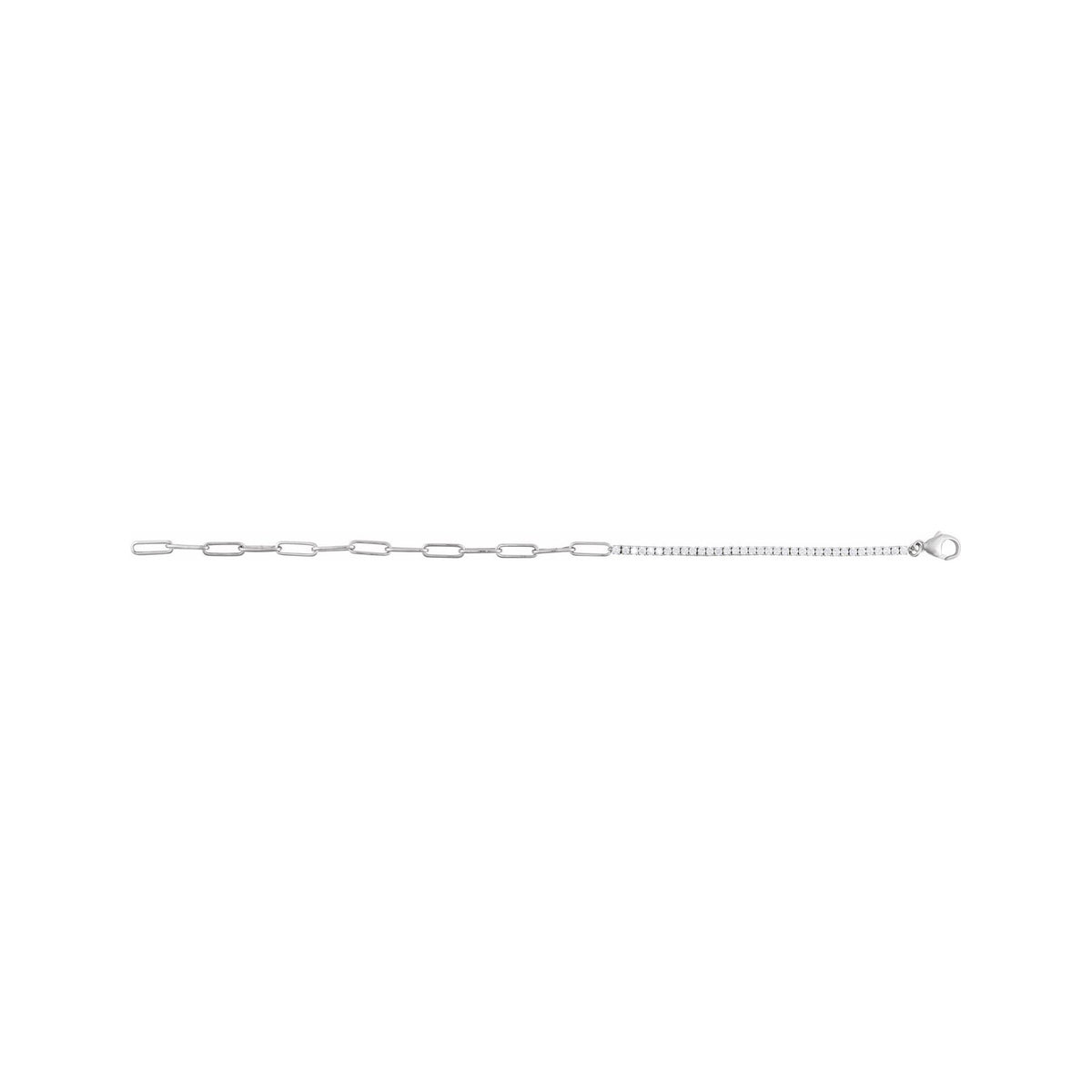 Sapphire Row Natural Diamond Half Tennis Paperclip Bracelet - 14K White Gold (view 2)