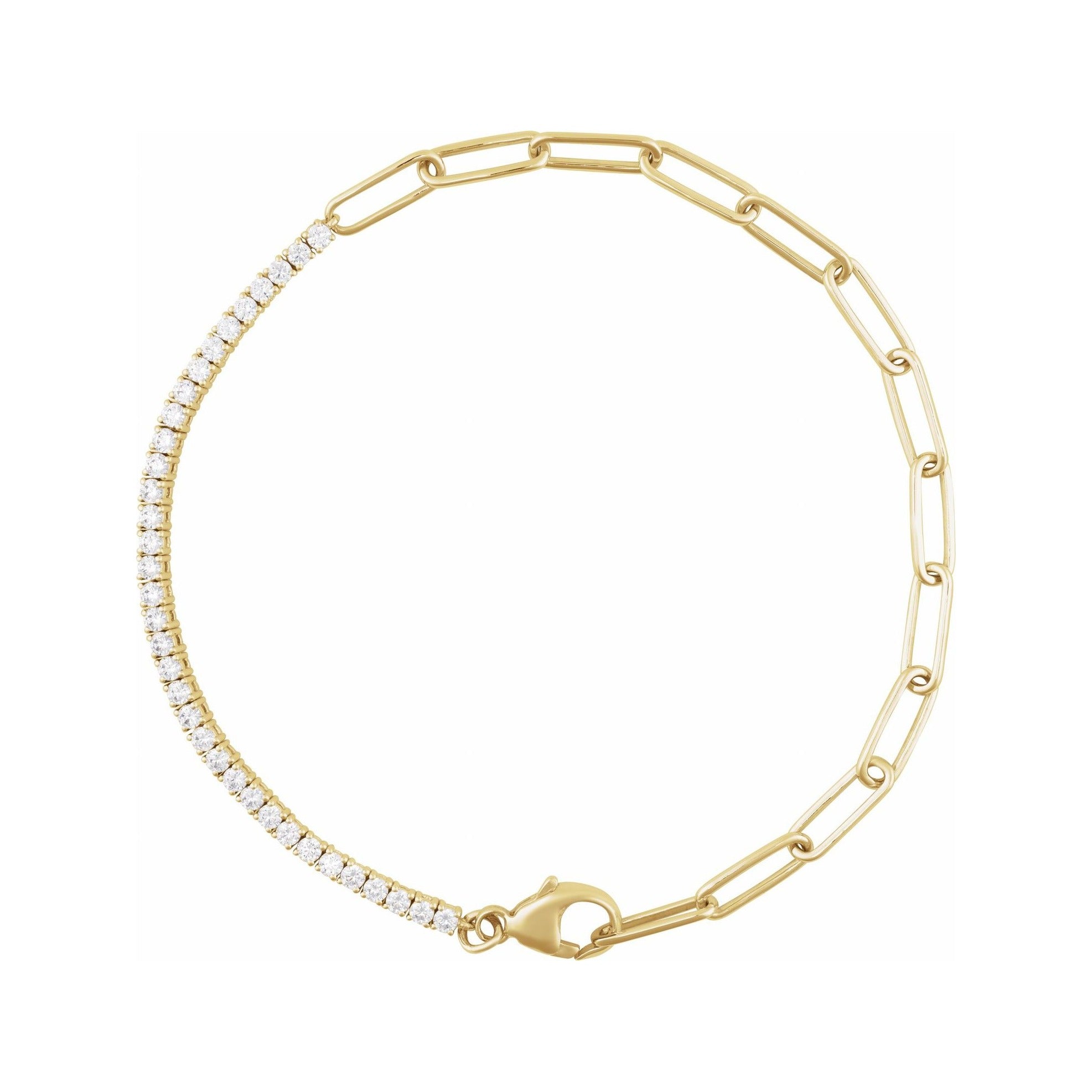 Sapphire Row Natural Diamond Half Tennis Paperclip Bracelet - 14K Yellow Gold