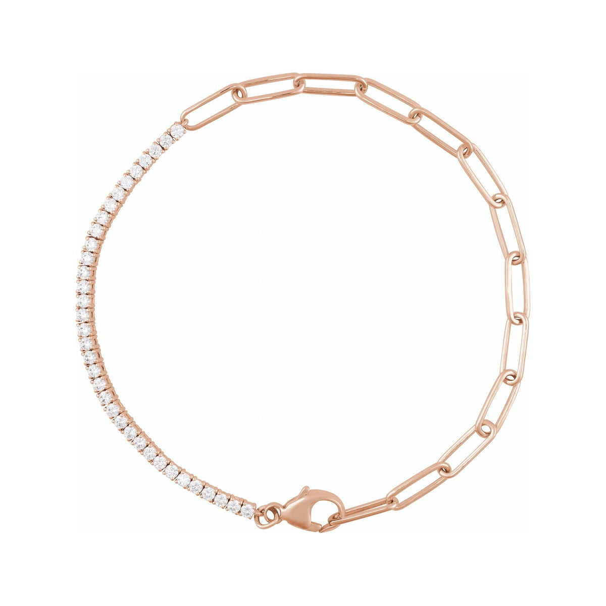 Sapphire Row Lab-Grown Diamond Half Tennis Paperclip Bracelet - 14K Rose Gold