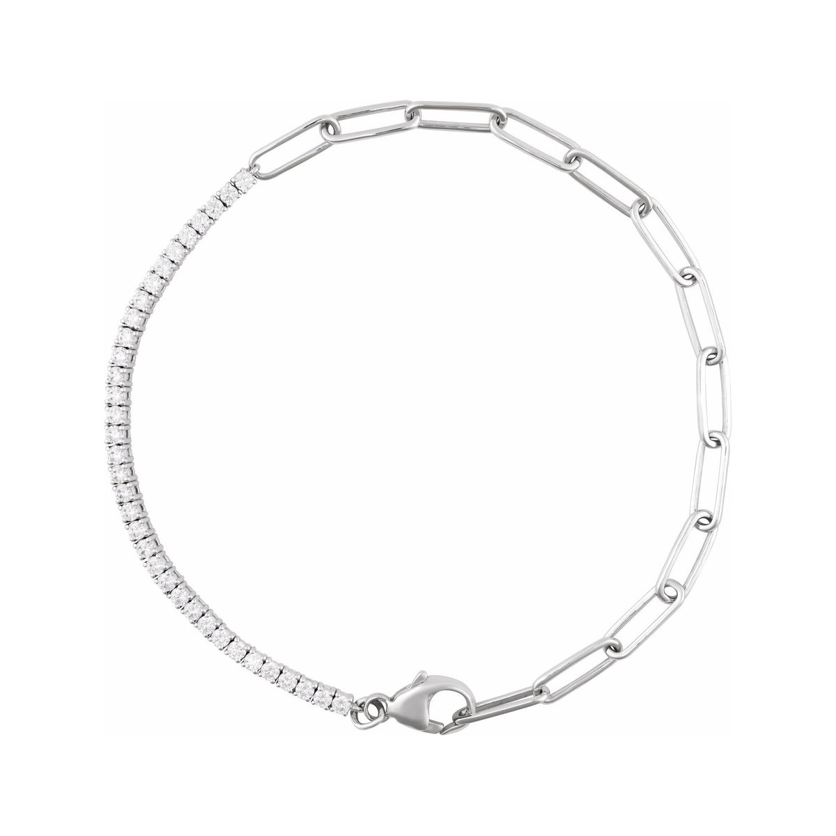 Sapphire Row Lab-Grown Diamond Half Tennis Paperclip Bracelet - 14K White Gold