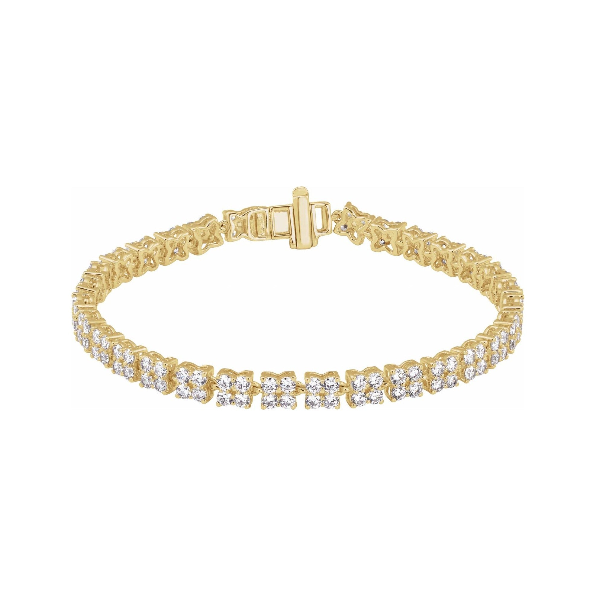 Sapphire Row Lab-Grown Diamond Cluster Tennis Bracelet - 14K Yellow Gold