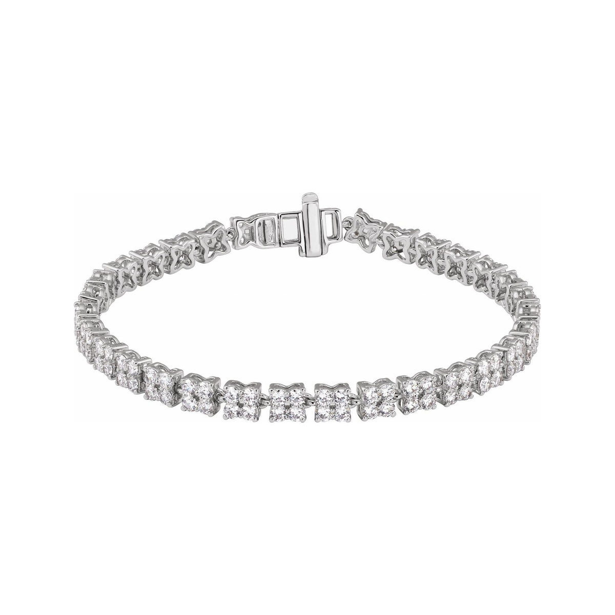 Sapphire Row Lab-Grown Diamond Cluster Tennis Bracelet - 14K White Gold