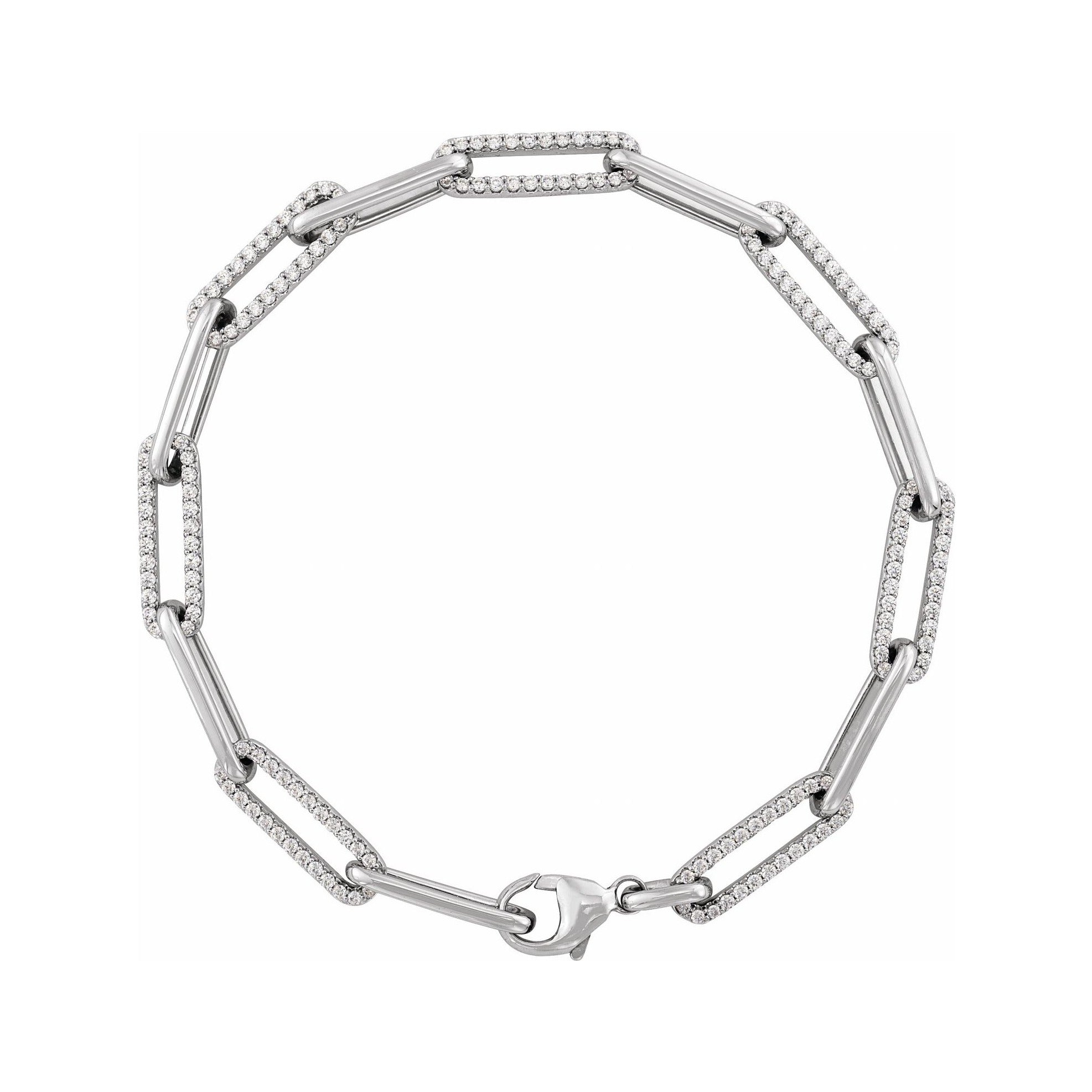 Sapphire Row Natural Diamond Pavé Link Bracelet - 14K White Gold