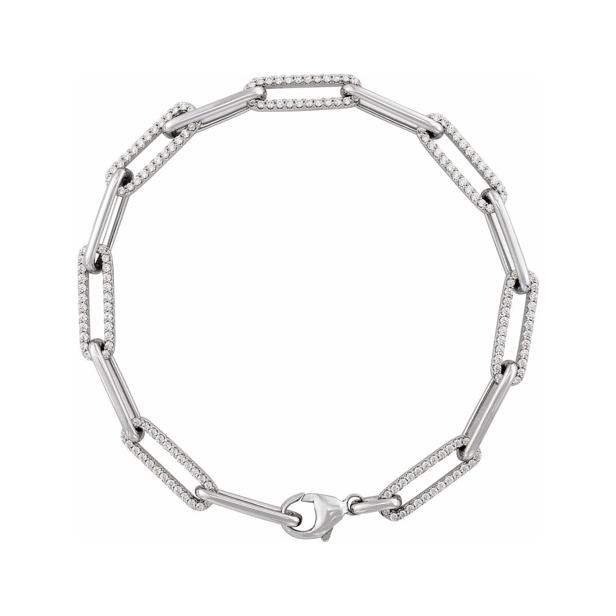Sapphire Row Natural Diamond Pavé Link Bracelet - 14K White Gold