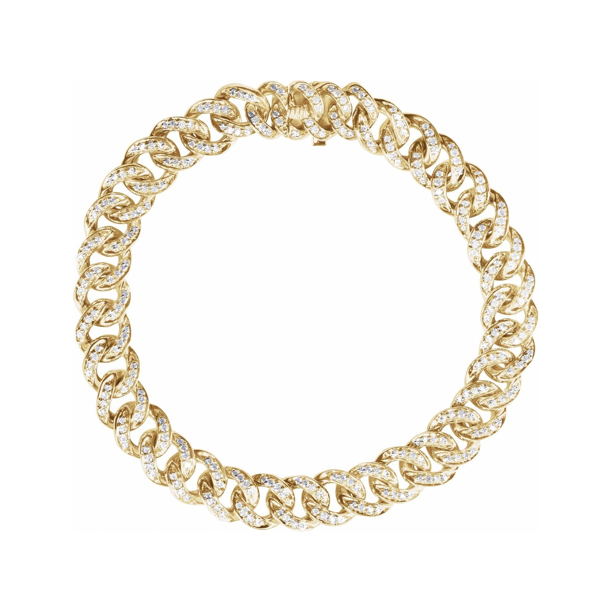 Sapphire Row Natural Diamond Pavé Cuban Link Bracelet - 14K Yellow Gold