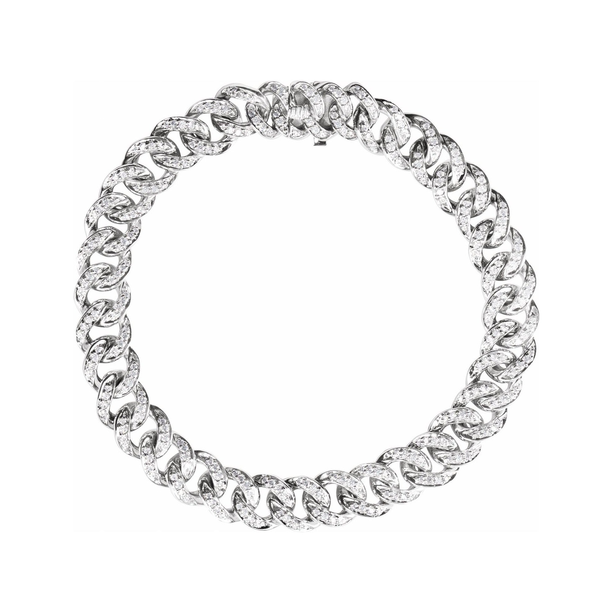 Sapphire Row Natural Diamond Pavé Cuban Link Bracelet - 14K White Gold