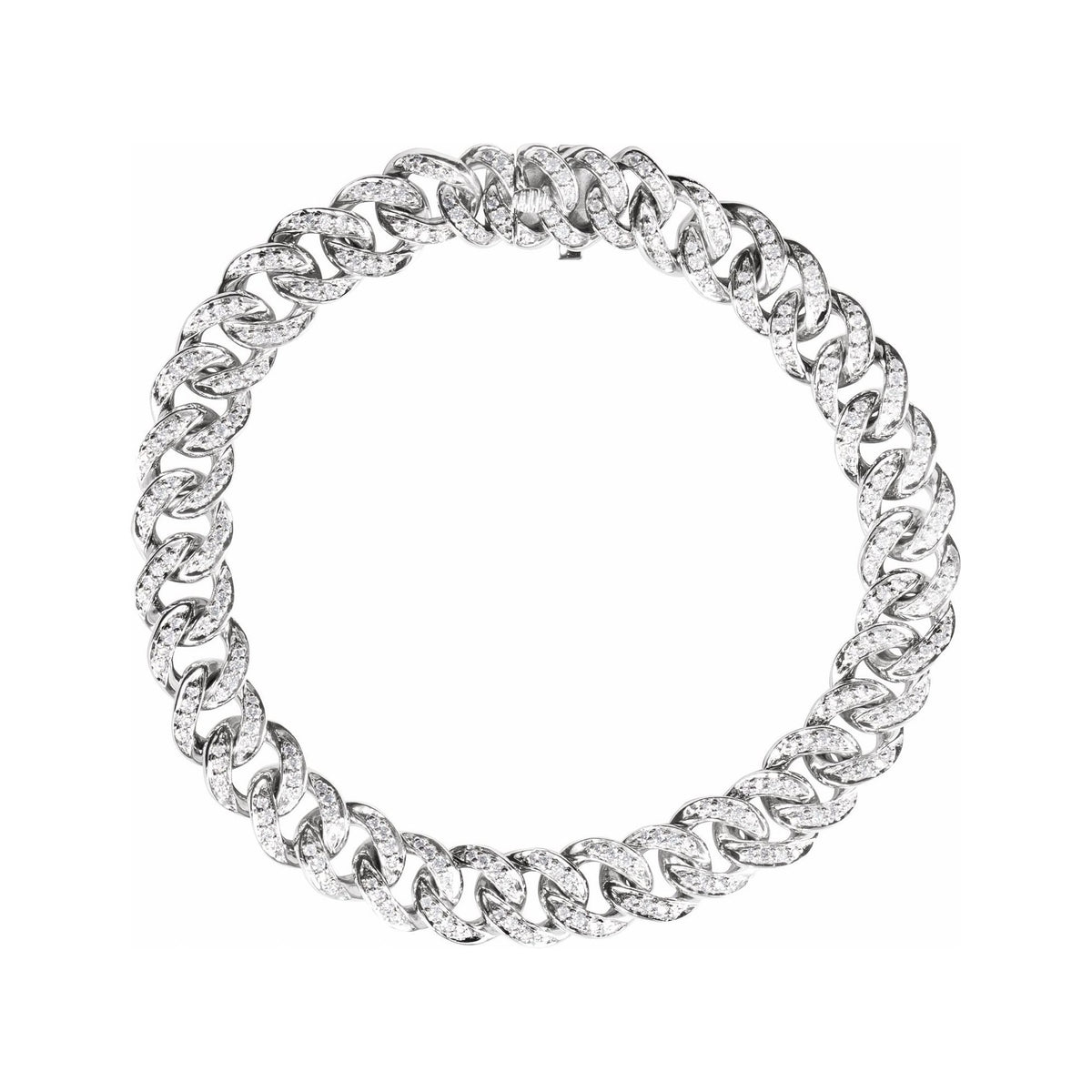 Sapphire Row Natural Diamond Pavé Cuban Link Bracelet - 14K White Gold