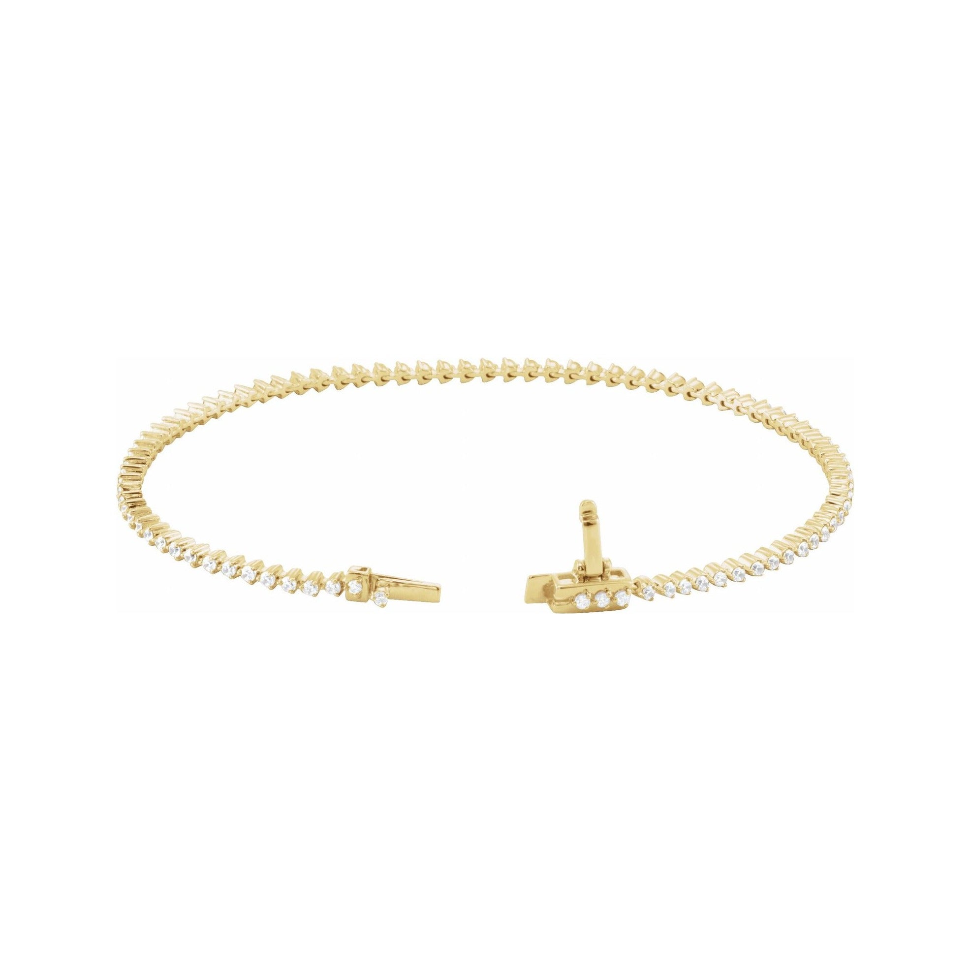 Sapphire Row Natural Diamond Three-Prong Tennis Bracelet - 14K Yellow Gold, 1.6 mm · 1 1/2 ctw