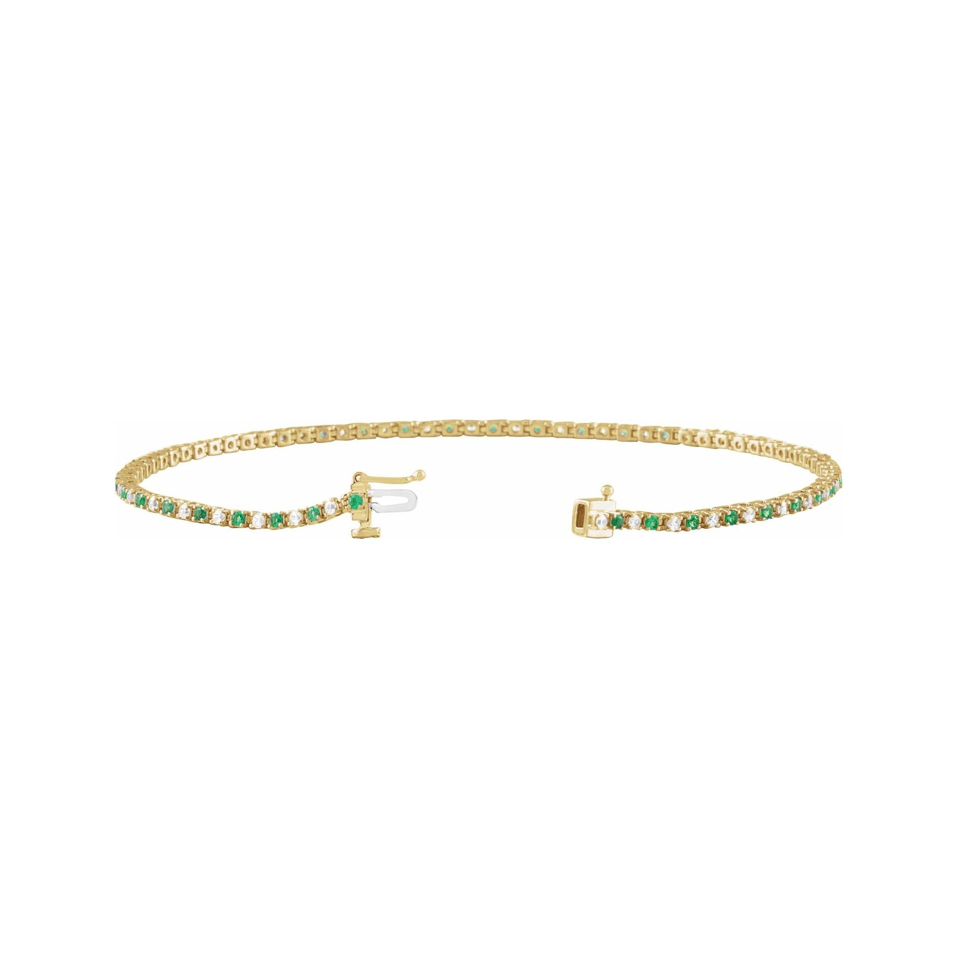 Sapphire Row Natural Gemstone & Diamond Tennis Bracelet - Emerald, 14K Yellow Gold (view 2)