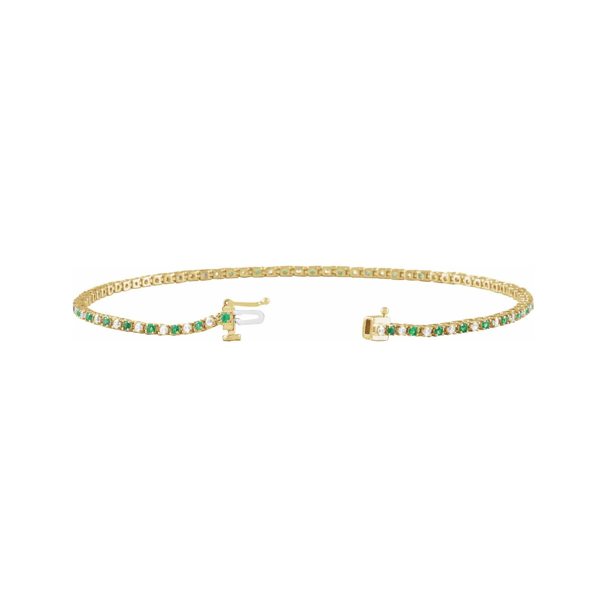 Sapphire Row Natural Gemstone & Diamond Tennis Bracelet - Emerald, 14K Yellow Gold (view 2)